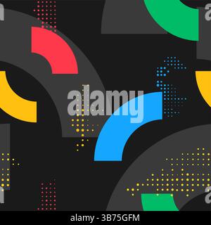 Vector illustration. Vibrant color seamless cool dark background with semicircle shapes and halftone dots. Design elements for social media template Stock Vector