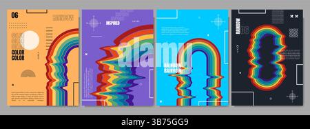 Vector illustration. Twisted rainbow shape background. Design elements for poster, magazine, book cover, layout, brochure. Retro old fashioned style Stock Vector