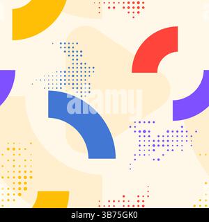 Vector illustration. Vibrant color seamless cool bright background with semi circle shapes and halftone dots. Design elements for social media Stock Vector