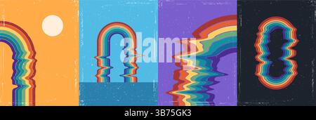 Vector illustration. Twisted rainbow shape background. Design elements for poster, magazine, book cover, layout, brochure. Retro old fashioned style Stock Vector