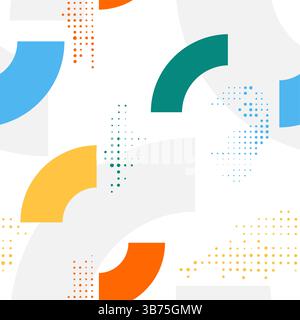 Vector illustration. Vibrant color seamless cool bright background with semi circle shapes and halftone dots. Design elements for social media Stock Vector