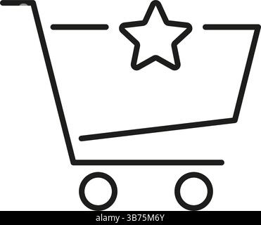 Shopping Cart With Star Line Icon. Featured Products, Best Sellers, And Customer Favorites Outline Symbol. E-Commerce Highlight. Editable Stroke Stock Vector