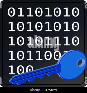 Encrypted File Icon with Binary Code and Key Symbol - Digital Security Vector Stock Vector