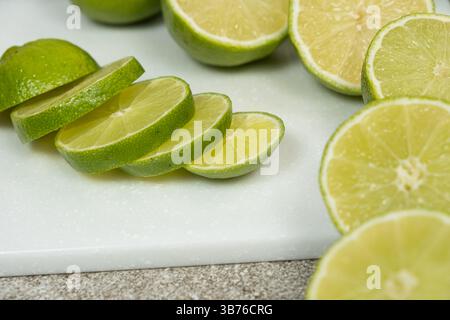 Close Up Sliced Fresh Lime Fruit Stock Photo