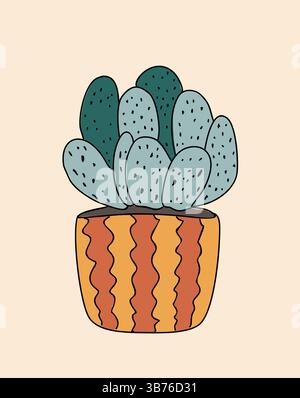 A cartoon drawing of a cactus in a pot Stock Vector