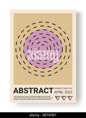 Abstract poster. Graphic flat shapes. Dotted line concentric circles. Geometric color rounds. Modern concert invitation. Minimal sun. Event promotion card. Vector contemporary banner design template Stock Vector