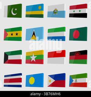 3D country flags vector with highlights in isometric style Stock Vector