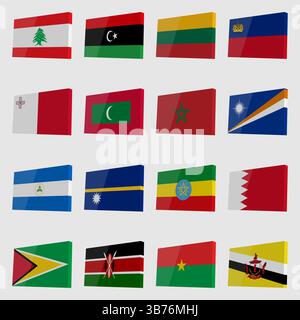 Large set of isometric vector country flags with highlights Stock Vector