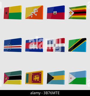 Set of vector 3D flags with highlights in isometric style Stock Vector