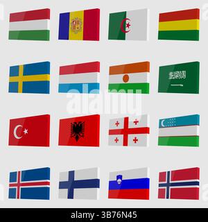 Set of vector 3D country flags with highlights in isometric style Stock Vector