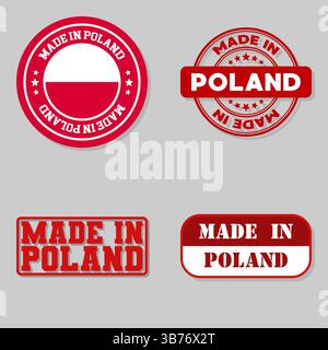 Set of four stamps with flag made in Poland Stock Vector