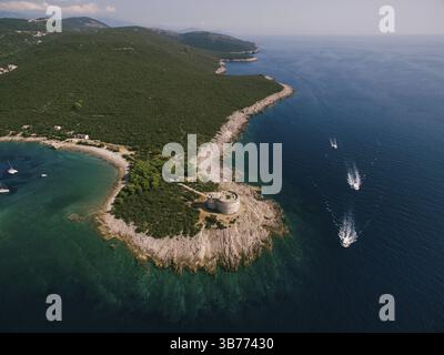The ancient Austro-Hungarian fort Arza at the entrance to the Bay of Kotor in Montenegro, in Adriatic Sea, on Lustica peninsula. Fortress for military Stock Photo