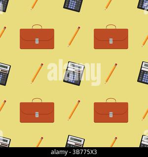 Seamless pattern school items school bag pencil calculator on background Stock Vector