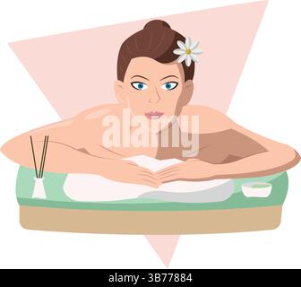 Woman relaxing on spa bed. Vector illustration Stock Vector