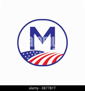 Letter M USA Agriculture Logo Design. Farming Symbol Vector Template Stock Vector