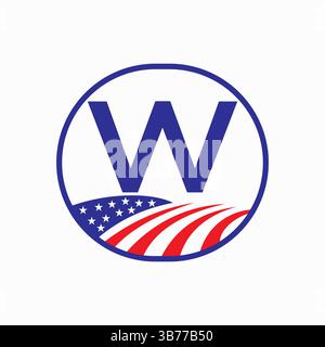Letter W USA Agriculture Logo Design. Farming Symbol Vector Template Stock Vector