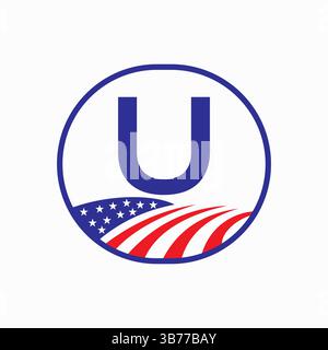 Letter U USA Agriculture Logo Design. Farming Symbol Vector Template Stock Vector