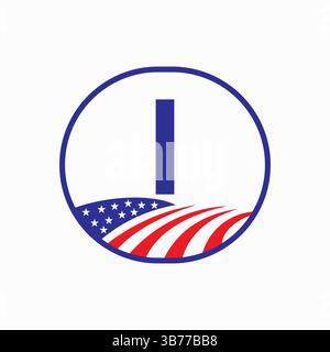 Letter I USA Agriculture Logo Design. Farming Symbol Vector Template Stock Vector