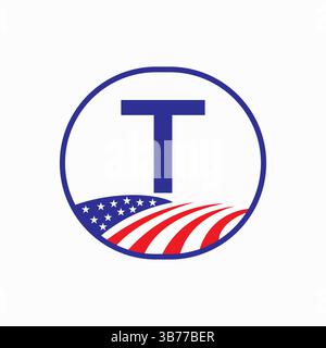 Letter T USA Agriculture Logo Design. Farming Symbol Vector Template Stock Vector