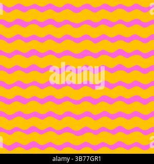 Wavy stripe seamless pattern in pink and yellow. Hand drawn horizontal wave lines create a cheerful and bold texture for fabric, wrapping paper, or Stock Vector