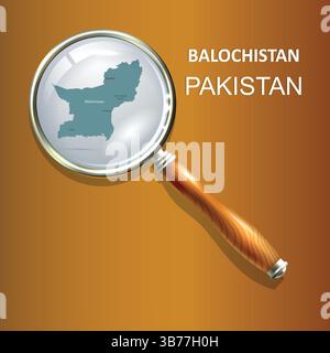 Balochistan Magnifier with a map of an abstract topographic background. Pakistan province, Vector map. Stock Vector