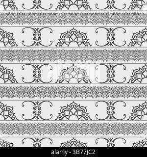 Set of seamless borders for design, application of henna, Mehndi, and tattoo. Decorative pattern in an ethnic oriental style. Decorative Illustrations Stock Vector