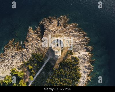 The ancient Austro-Hungarian fort Arza at the entrance to the Bay of Kotor in Montenegro, in Adriatic Sea, on Lustica peninsula. Fortress for military Stock Photo