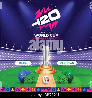 Pakistan vs India Cricket Match T20 Cup, Cricket Team Helmet, Art Design Stock Vector