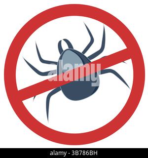 Tick control icon with red prohibition sign indicating pest prevention Stock Vector