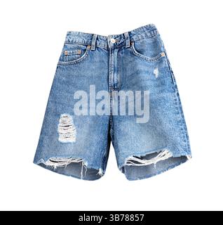 Denim female shorts isolated object on white. Women summer clothes. Stock Photo