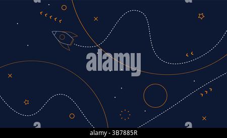 Vector illustration. Simple panoramic outer space wallpaper. Cosmos exploration concept. Childish liner drawn backdrop. Modern art graphics. Design Stock Vector