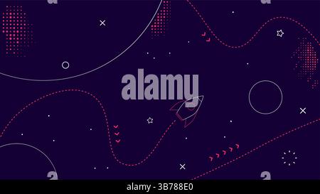 Vector illustration. Simple panoramic outer space wallpaper. Childish liner drawn backdrop. Modern art graphics. Cosmos exploration concept. Design Stock Vector