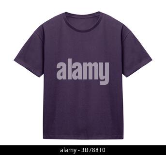 Violet male t-shirt isolated on white, nobody. Men's tshirt purple color nobody.Basic empty print space tee shirt front view. Stock Photo