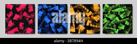Vector illustration. Dynamic background collection. Vibrant color paint brush stroke background. Design elements for square web banner, blog post Stock Vector