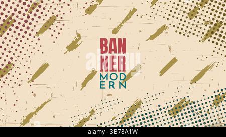 Vector illustration. Retro color background. Flowing color paint brush strokes and halftone dots. Dynamic design for web banner, panoramic wallpaper Stock Vector