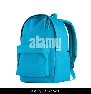 Blue backpack isolated on white, knapsack,schoolbag.Single object.School item. Stock Photo