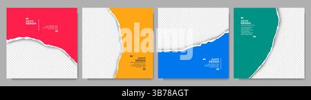 Vector illustration. Torn paper effect. Color banner collection. Design element for social media, web template, blog post. Decorative square size Stock Vector