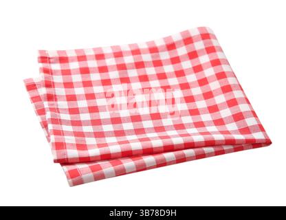 Red picnic cloth isolated,kitchen folded checkered towel. Stock Photo