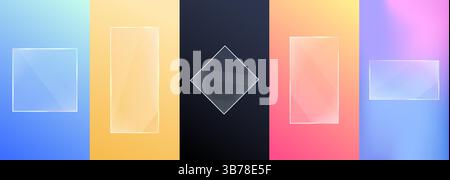 Vector illustration. Glass transparent glossy effect. Colorful gradient background. Vibrant wallpaper set. Element for design flyer, coupon, voucher Stock Vector
