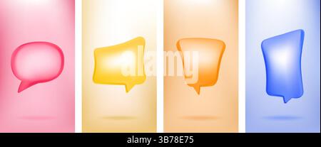 Vector illustration. 3d minimalist banner set. Quote frames blank template. Isolated textbox. Citation empty speech bubbles. Color background Stock Vector