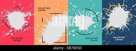 Vector illustration. Hand drawn abstract color frame set. Ink brush strokes mess. Design for poster, invitation, gift card, coupon, book cover Stock Vector