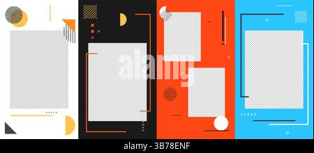 Vector illustration. Geometric abstract photo frame set. Memphis pattern. Design elements for flyer, voucher, coupon, leaflet. Banner clipping mask Stock Vector