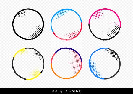 Vector illustration. Rounded abstract frame set with dots. Design for social media template, blog post. Circle banner halftone overlay. Retro vintage Stock Vector