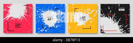 Vector illustration. Hand drawn abstract color paint frame set. Ink brush strokes and splashes mess. Design for web banner, social media, blog post Stock Vector