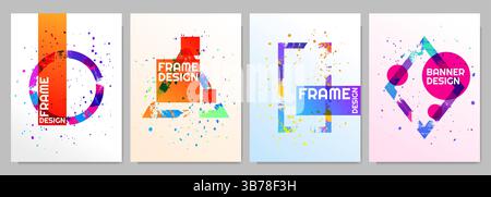 Vector brochure cards set. Modern Art graphics. Dynamic frame stylish geometric bright background. Element for design event invitations, gift cards Stock Vector