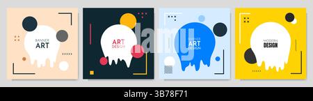Vector illustration. Web banners in flat style. Melted rounded shapes with drip effect. Memphis pattern. Colorful minimalist style backgrounds Stock Vector