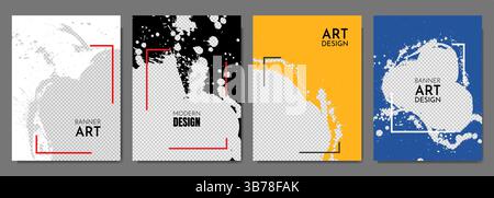 Vector illustration. Hand drawn abstract color frame set. Ink brush strokes mess. Design for poster, invitation, gift card, coupon, book cover Stock Vector