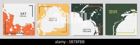 Vector illustration. Hand drawn abstract color frame set. Ink brush strokes mess. Design element for social media, web template, blog post. Paint Stock Vector