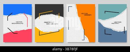 Vector illustration. Torn paper effect. Color banner collection. Design element for poster, invitation, layout, magazine, coupon, book cover Stock Vector