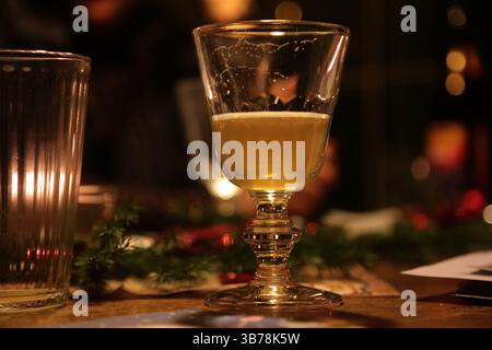 Detailed shot of a laid table with glasses and cutlery at christmas Stock Photo